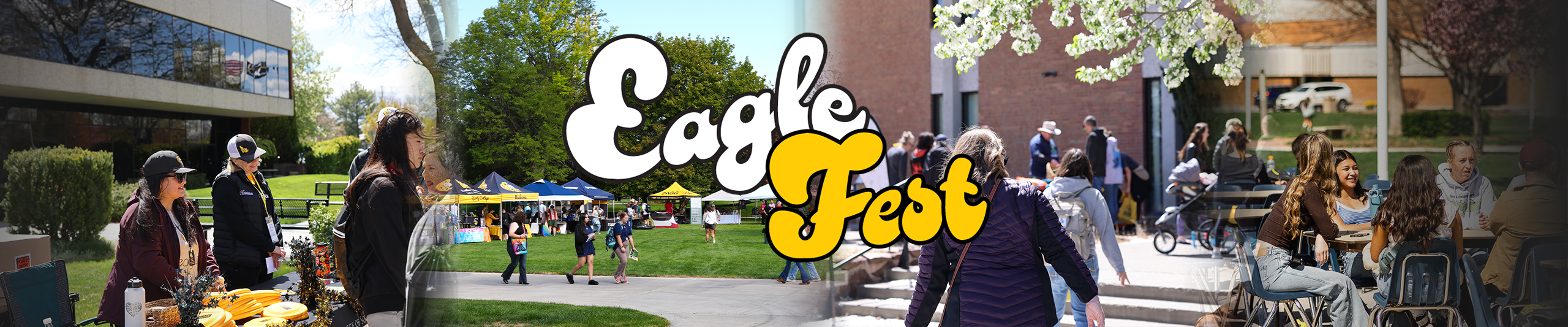 students visiting various college booths
