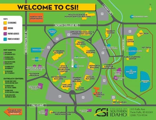 small image of the csi campus map, showing the circular road inside the camps, with many buildings inside and outside the circle road
