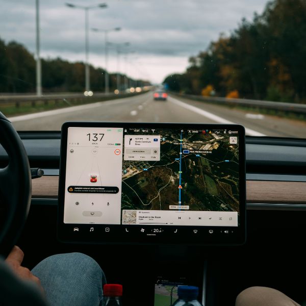 in-car gps showing map directions